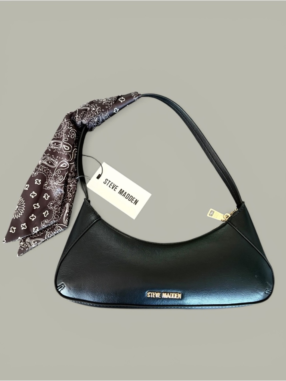 Steve Madden Black Shoulder Bag with Paisley Bandana Accent - Picture 16 of 16